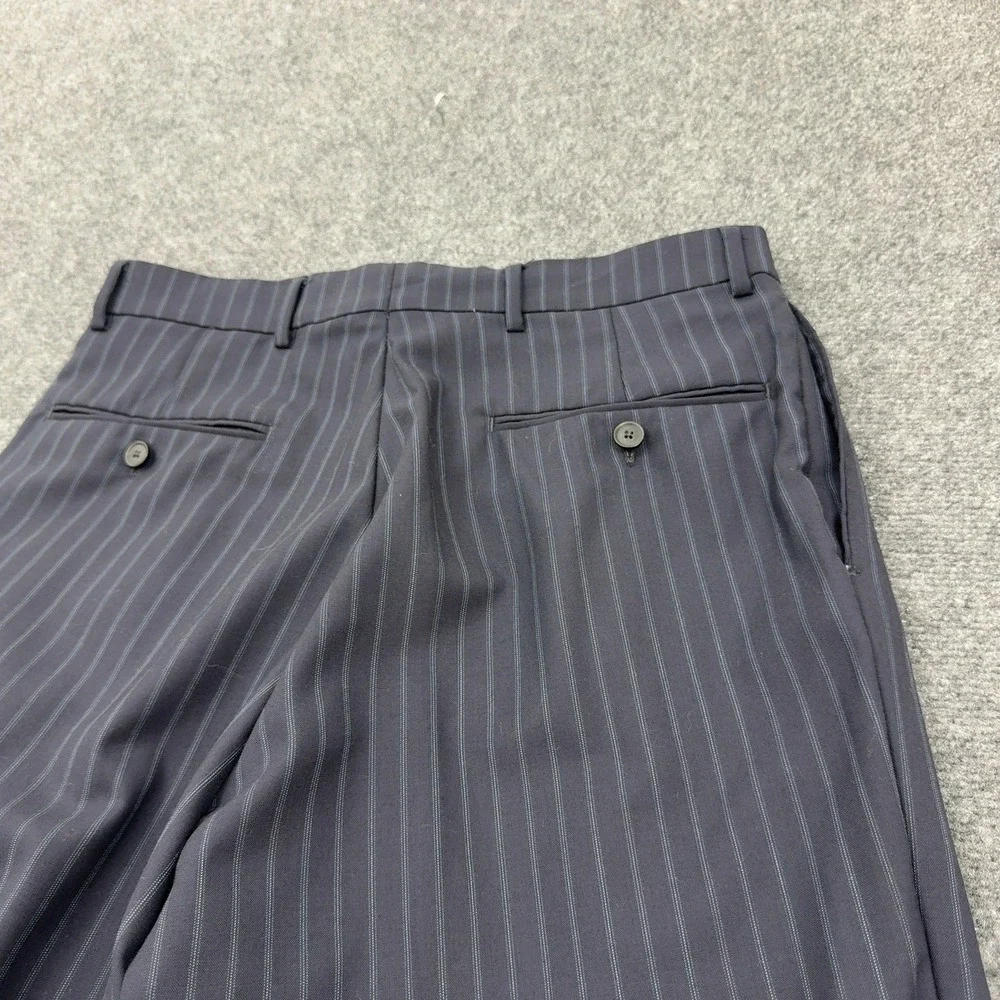 Oscar de la Renta Pants Mens 32 Navy Blue Wool Pinstripe Pleated Cuffed Classic